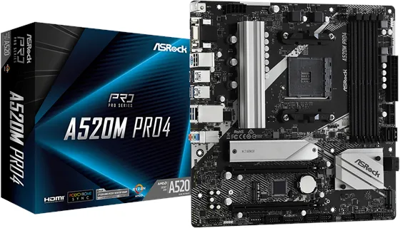 ASRock A520M Pro4 Emolevy - AMD A520 - AMD AM4-kanta - DDR4 RAM - Micro-ATX